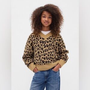BNWT GAP Kids Boxy V Neck Sweater Cheetah Brown